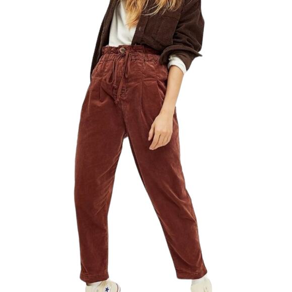 Free People Margate Pleated Trouser XS Wine Burgundy Paperbag Parachute Boho - Picture 1 of 8